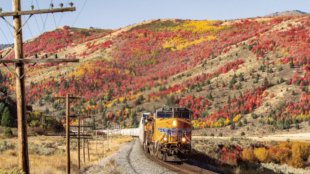 UP 7729 leading refrigerated boxcars near Pebble, Idaho | L
